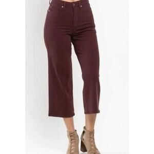 Judy Blue High Waist Tummy Control‎ Garment Dyed Wide Leg Crop Jeans size 7/ 28